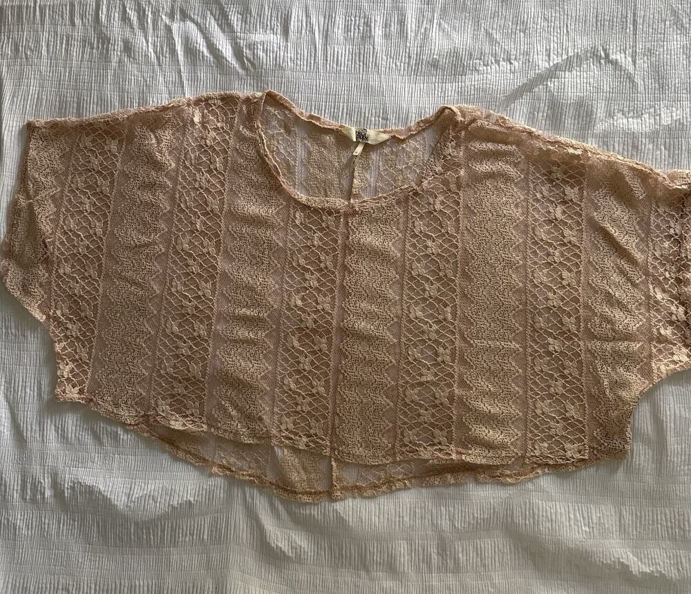 Black Poppy Peach Pink Sheer Peasant Top Floral Lace Dolman Sleeve Boho Bohemian